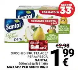 Supermercati Gulliver Succhi di frutta Ace Pera/Pesca Santal offerta