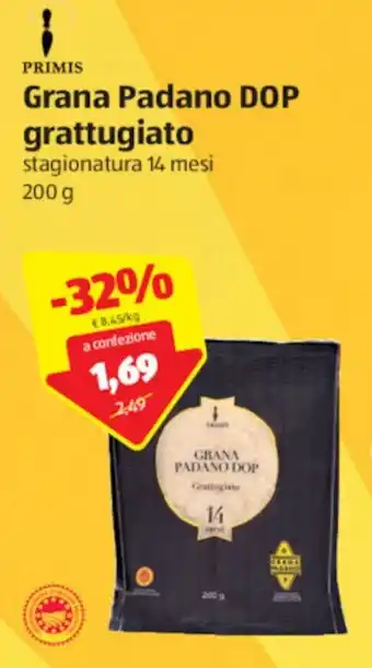 ALDI Primis Grana Padano DOP grattugiato 200g offerta