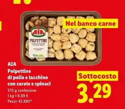 Lidl AIA Polpettine di pollo e tacchino con carote e spinaci offerta