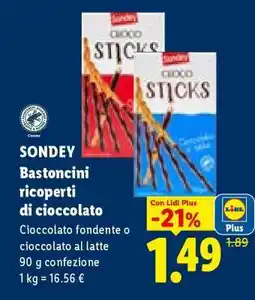 Lidl Sondey bastoncini ricoperti di cioccolato offerta