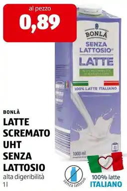 ALDI Bonlà latte scremato UHT senza lattosio offerta