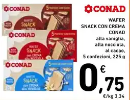 Spazio Conad Wafer snack con crema Conad offerta