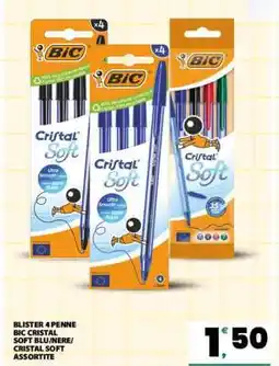Eurospar BLISTER 4 PENNE BIC CRISTAL SOFT BLU/NERE/CRISTAL SOFT ASSORTITE offerta