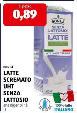 ALDI BONLÀ LATTE SCREMATO UHT SENZA LATTOSIO offerta
