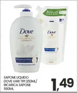 Eurospar SAPONE LIQUIDO DOVE VARI TIPI 250ML/RICARICA SAPONE 500ML offerta