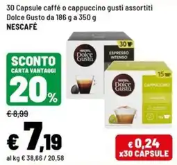 Iper La Grande Capsule caffè o cappuccino gusti assortiti Nescafé Dolce Gusto offerta