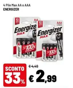 Iper La Grande Pile Max AA o AAA Energizer offerta