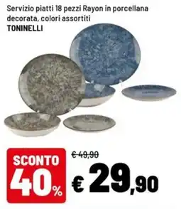 Iper La Grande Servizio piatti 18 pezzi Rayon in porcellana decorata, colori assortiti Toninelli offerta