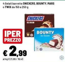 Iper La Grande Gelati barrette Snickers, Bounty, Mars o Twix offerta
