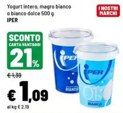 Iper La Grande Yogurt intero, magro bianco o bianco dolce offerta
