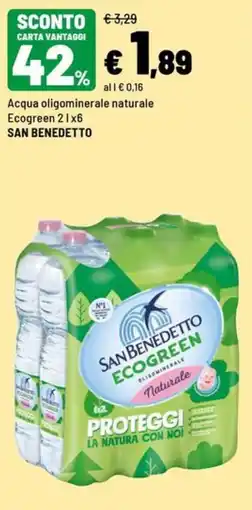Iper La Grande Acqua oligominerale naturale Ecogreen 2 l x 6 SAN BENEDETTO offerta