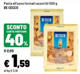 Iper La Grande Pasta all'uovo formati assortiti De Cecco offerta