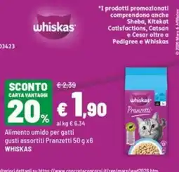 Iper La Grande Alimento umido per gatti gusti assortiti Pranzetti WHISKAS offerta