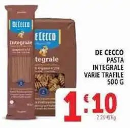 Deco Supermercati De Cecco pasta integrale varie trafile offerta