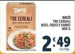 Deco Supermercati Decò Tre Cereali Riso, Orzo e Farro offerta