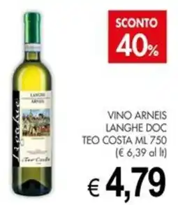 PrestoFresco Vino Arneis Langhe Doc Teo Costa offerta