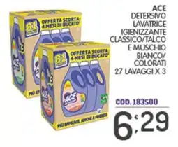 Eurocash Ace Detersivo Lavatrice Igiene Classico/Talco e Muschio Bianco/Colorati offerta