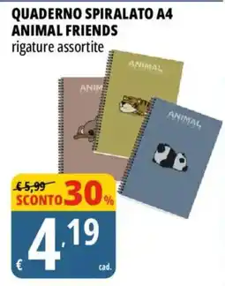 Tigros Quaderno spiralato A4 Animal Friends offerta