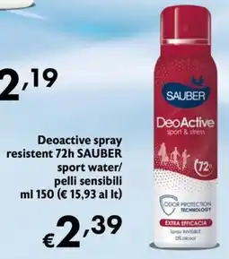 Eurospesa Sauber DeoActive spray resistente 72h sport water/ pelli sensibili offerta
