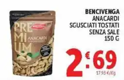 Deco Market Bencivenga anacardi sgusciati tostati senza sale offerta