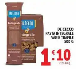 Deco Market De Cecco pasta integrale varie trafile offerta