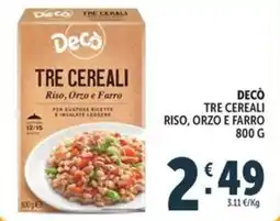 Deco Market Decò Tre Cereali Riso, Orzo e Farro offerta
