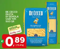 Extra Supermercati De Cecco pasta di semola vari tipi offerta