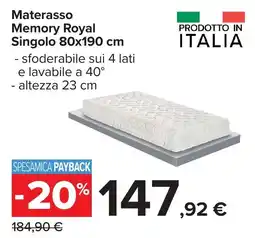 Carrefour Materasso Memory Royal offerta