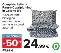 Carrefour Completo Letto o Parure Copripiumino in Cotone Bio offerta