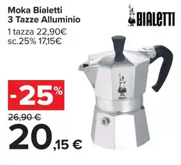 Carrefour Moka Bialetti 3 Tazze Alluminio offerta