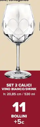 Carrefour Market Set 2 calici vino bianco/drink offerta