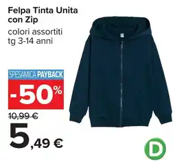 Carrefour Felpa Tinta Unità con Zip offerta