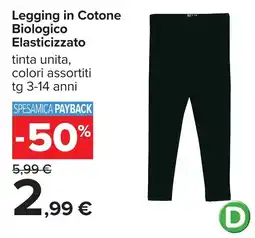 Carrefour Legging in Cotone Biologico Elasticizzato offerta