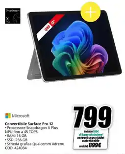 MediaWorld Microsoft Convertibile Surface Pro 12 offerta