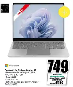 MediaWorld Microsoft Convertibile Surface Laptop 13 offerta