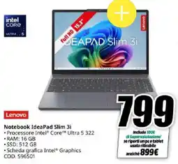 MediaWorld Lenovo Notebook IdeaPad Slim 3i offerta