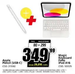 MediaWorld Apple Pencil (USB-C) Magic Keyboard Folio iPad A16 offerta