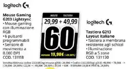 MediaWorld Logitech Mouse Gaming G203 Lightsync offerta