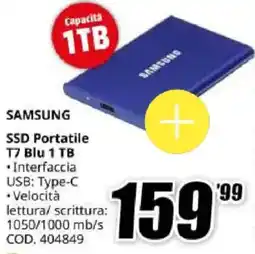 MediaWorld Samsung SSD Portatile T7 Blu offerta