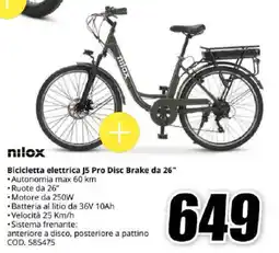 MediaWorld Bicicletta elettrica J5 Pro Disc Brake da 26" nilox offerta