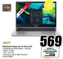MediaWorld Acer Notebook Aspire Go 15 offerta