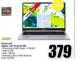 MediaWorld Acer Notebook Aspire Lite 15 AL15-46P offerta