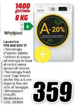 MediaWorld Lavatrice Whirlpool FFB 848 BSV IT offerta