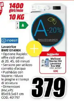 MediaWorld Lavatrice Indesit BWE101498X offerta