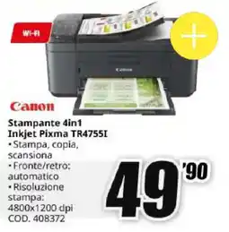 MediaWorld Canon Stampante 4in1 Inkjet Pixma TR4755I offerta