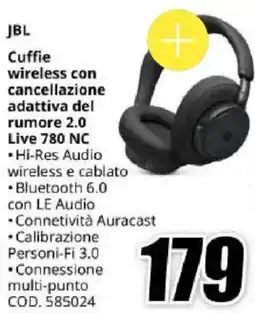 MediaWorld JBL Cuffie wireless con cancellazione adattiva del rumore 2.0 Live 780 NC offerta