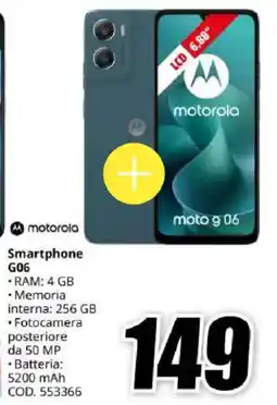MediaWorld Smartphone Motorola G06 offerta