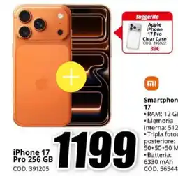 MediaWorld iPhone 17 Pro 256 GB offerta