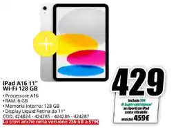 MediaWorld iPad A16 11" offerta