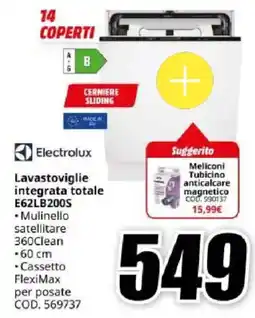 MediaWorld Lavastoviglie integrata totale Electrolux E62LB200S offerta